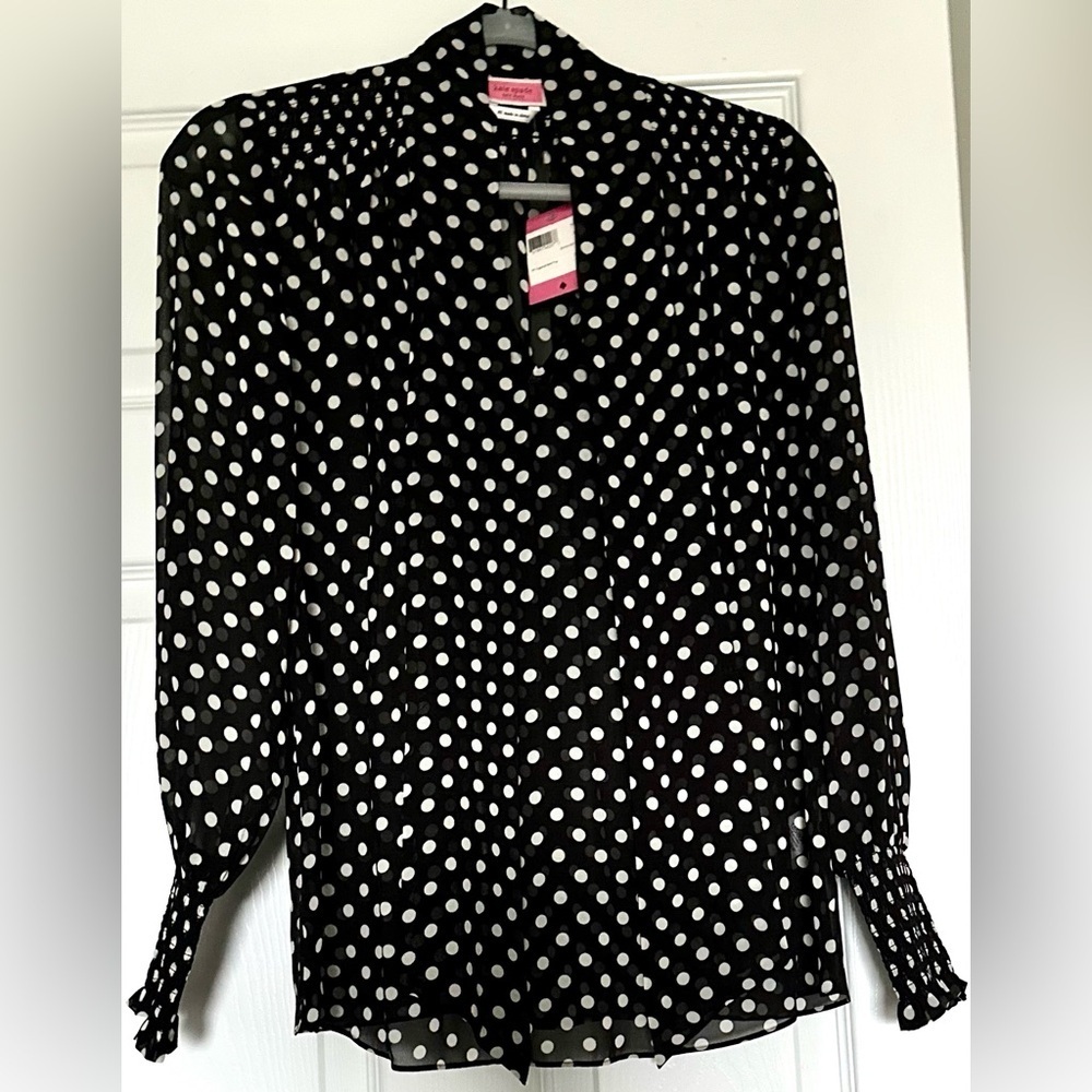 RARE KATE SPADE NWT domino dot chiffon top— size XS